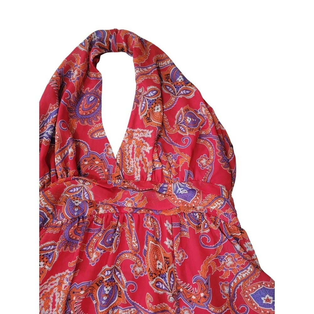 Fashion To Figure Red Paisley Halter Maxi Dress Plus Size 3 High Slit Gown - Picture 4 of 7